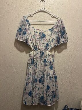 Taylor White Mini Dress with Blue & Lavender Floral